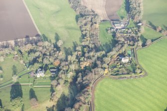 Oblique aerial view of Lahill House and Coates House, looking N.