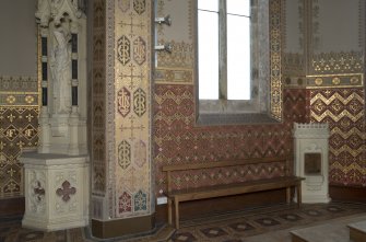 Chancel. Painted decoration and aumbry recess in north east corner.