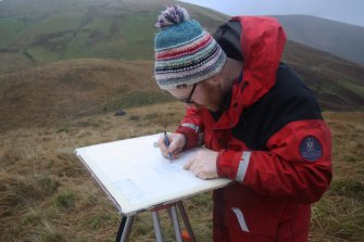 Mr George Geddes at work on the plan of the Roman watch tower.