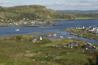 Harbour and disused pier, view from high ground to west