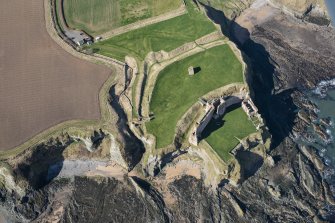 Oblique aerial view of Tantallon Castle, looking NNW.
