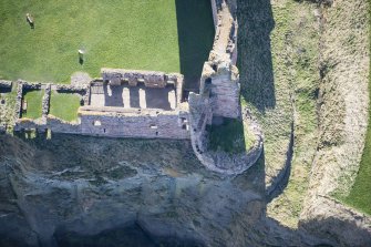 Oblique aerial view of the Douglas Tower at Tantallon Castle, looking SSE.