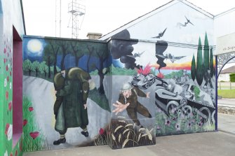 Entrance, mural on west wall, view from south east