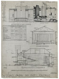 The County Cinema, Portobello, elevation, perspective sketch and sections.