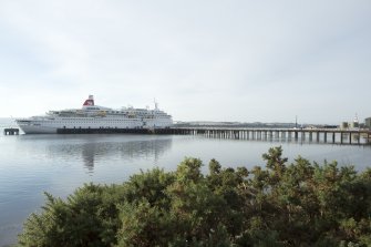 Pier with 'Boudicca' moored, general view from
