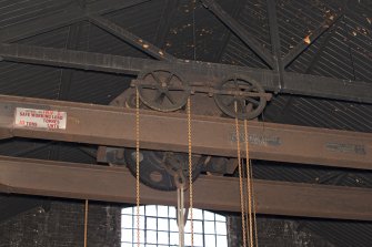 Detail of gantry crane: electric overhead travelling crane by Herbert Morris Ltd, Empress Works, Loughborough, England. Load 8 Tons.