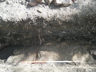 Natural silt in centre of trench, plan view, photograph from an archaeological excavation at Acheson House, Canongate, Edinburgh