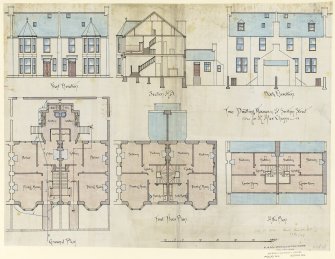 Aberdeen, St. Swithin Street.
Elevations and sections of proposed houses.
Insc: 'Two Dwelling Houses In St. Swithin Street For Mr. Alex Cheyne. Front. Sections AB. Back'.