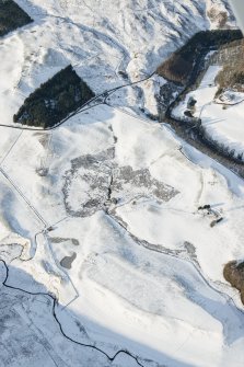 Oblique aerial view of the Roman fort at Fendoch, looking W.