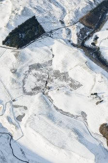 Oblique aerial view of the Roman fort at Fendoch, looking W.