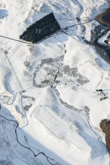 Oblique aerial view of the Roman fort at Fendoch, looking W.