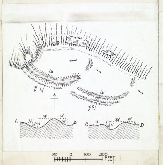 Publication drawing; plan and ditch section, Chester Hill, Greystonelees.