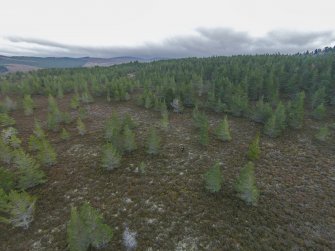 Oblique aerial view of hut-circles G and F, looking E.