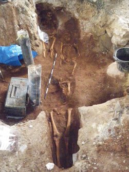 Skeletons 11, 12 and 13, trench 3, photograph from trial trenching at Barony Centre, West Kilbride