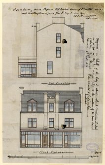 Aberdeen, St. Swithin Street.
Block plan, plans, elevations and house on West side of street.
Insc: 'Shops And Dwelling Houses Proposed To Be Erected Corner Of St. Swithin Street'.
