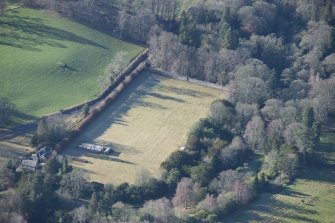 Oblique aerial view of Arniston House walled garden, looking WSW.