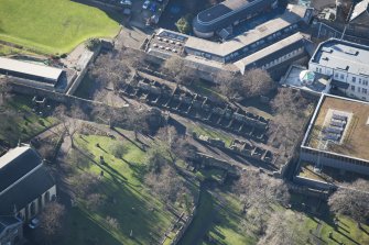 Oblique aerial view of Greyfriars Churchyard Extension, looking NE.