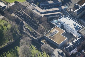 Oblique aerial view of Greyfriars Churchyard Extension, looking SSW.