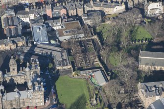 Oblique aerial view of Greyfriars Churchyard Extension, looking NNW.