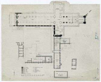 Photograph of drawing showing plan of building periods of Cathedral and Priory.