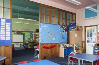 Ground Floor. Classroom 4. General view from South East with sliding door open.