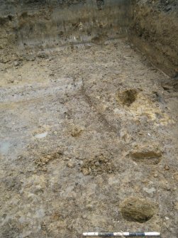 Overall image, showing pits, photograph from archaeological watching brief at Southfield Farm, Dalkeith