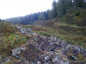 View south along main rampart from the west corner, photograph of Caisteal Mac Tuathal, from a topographic archaeological survey at five Pictish Forts in the Highlands