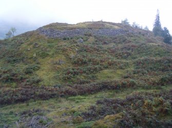 View towards fort and middle part of ditch, photograph of Caisteal Mac Tuathal, from a topographic archaeological survey at five Pictish Forts in the Highlands