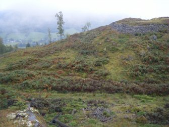 View towards west side of fort and west end of ditch, photograph of Caisteal Mac Tuathal, from a topographic archaeological survey at five Pictish Forts in the Highlands