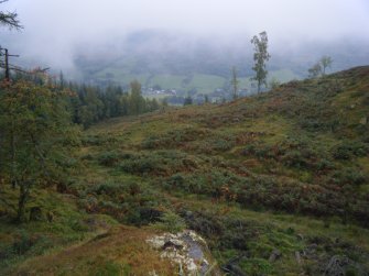 View towards west end of ditch, photograph of Caisteal Mac Tuathal, from a topographic archaeological survey at five Pictish Forts in the Highlands