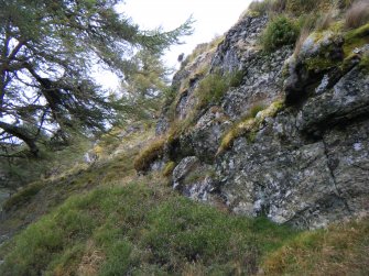 Collapsed rampart material below south east side of fort, photograph of Dun da Lamh, from a topographic archaeological survey at five Pictish Forts in the Highlands