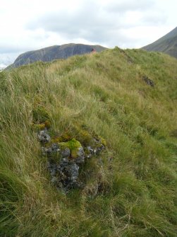 Vitrified block on outside of S rampart near south west corner of fort, photograph of Dun Deardail, from a topographic archaeological survey at five Pictish Forts in the Highlands