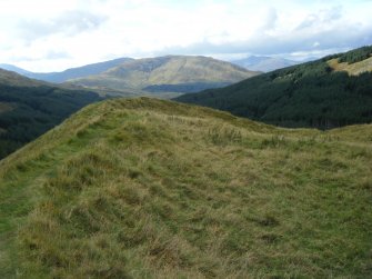 View along inside of north rampart, photograph of Dun Deardail, from a topographic archaeological survey at five Pictish Forts in the Highlands