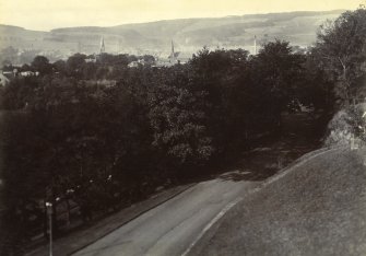 Distant view of Peebles from the Hydro