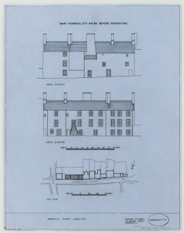Elevations and site plan of Mary Somerville's house before renovation