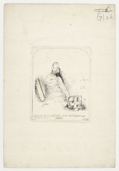 Sketch drawing of coped recumbent stone in Framgord burial ground, Sandwick, Unst.
