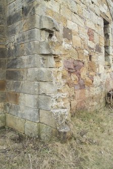 South elevation. View of raggle in wall - remains of demolished boiler house.