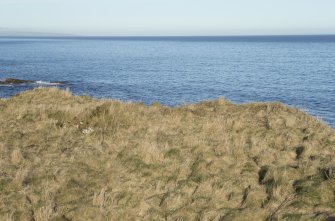 North end of promontory, view from south west, with overgrown wall on the cliff edge.