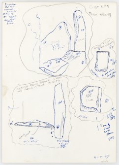 Pencil and ink drawing annotated 'Patrickholm Cist No. 3, excavated 4 October 1947, sketches by Mr Mitchell, Airdrie Central School'. Also annotated 'JHM', J Harrison Maxwell.
