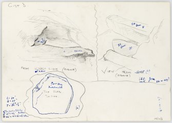 Pencil and ink sketches of 'Cist 3', also annotated 'of Baillieston BA Cist', 'JHM [J Harrison Maxwell] 24-4-49' and '4-10-47'. On back annotated 'Sketches by Mr Mitchell, Art Master, Airdrie Central School 4-10-47'.