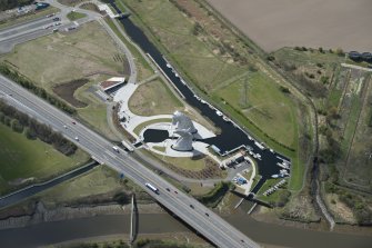 Oblique aerial view of The Kelpies, looking SSE.