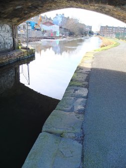 View of canal towpath under Bridge No 1, Union Canal, Viewforth, Edinburgh, from north-east