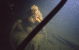 Diver photograph of Beagle steamship main wheel