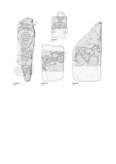 Drawing of carved stones, Inverurie.