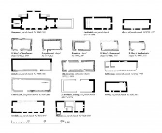 Comparative plans of churches and chapels in Donside of medieval and early post-Reformation date.