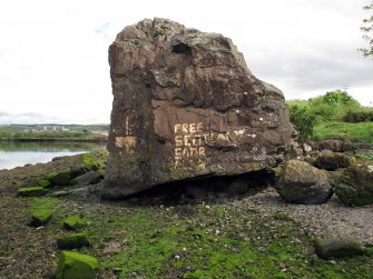 View of 'Sea' boulder and graffiti, from south.