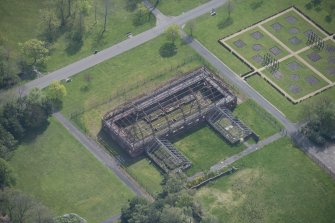 Oblique aerial view of the Winter Gardens glasshouse, looking N.