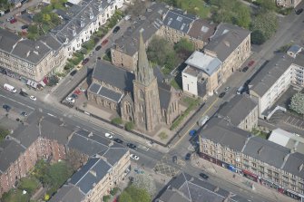 Oblique aerial view of St Mary's Episcopal Church, looking N.
