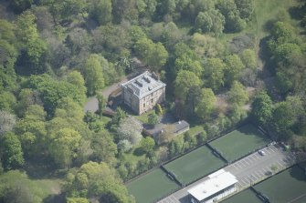 Oblique aerial view of Camphill House, looking E.