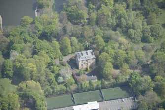 Oblique aerial view of Camphill House, looking NE.